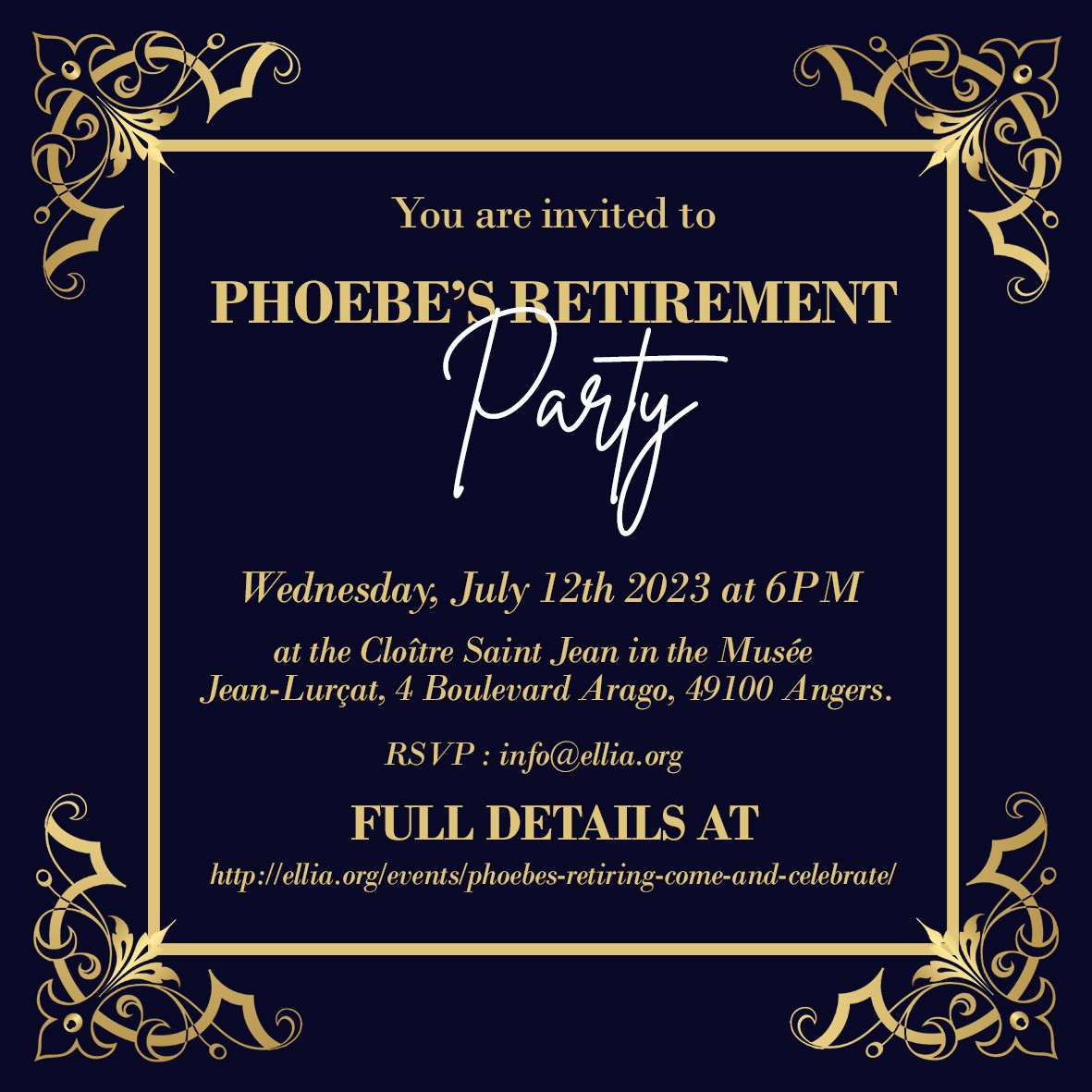 Phoebe's retiring! Come and celebrate!